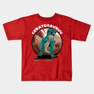 Ceratosaurus With Background Dinosaur Design Kids T-Shirt